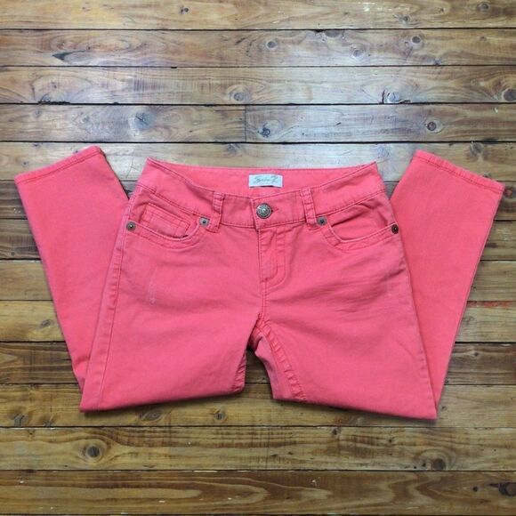 Seven7 coral ankle crop jeans women’s size 8 mid rise tangerine stretch denim - Picture 2 of 12